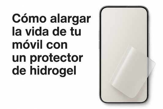 "Cómo alargar la vida de tu móvil con un protector de hidrogel – smartphone en color plateado con lámina protectora"